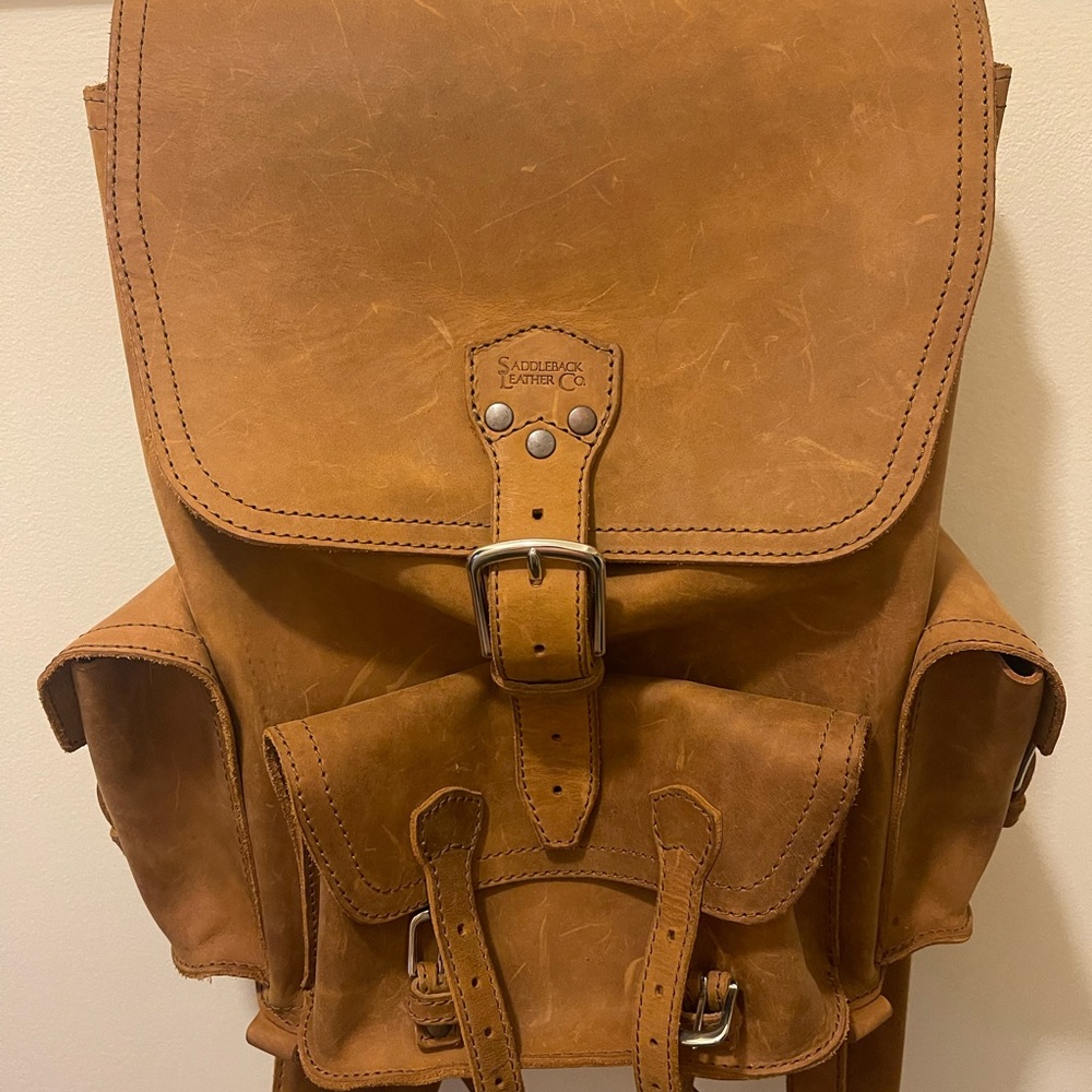 Saddleback Leather Front Pocket Backpack, Tobacco, gently used.
